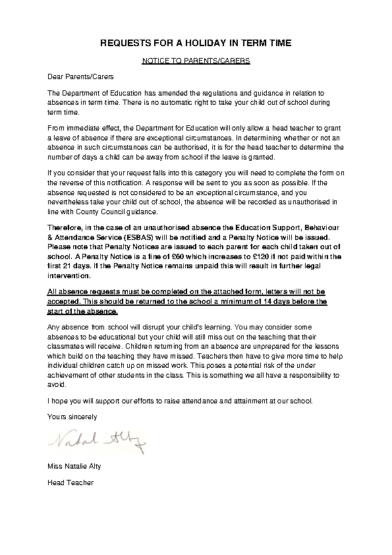 Application for Absence During Term Time