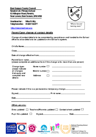 Change of Parent Carer Contact Details