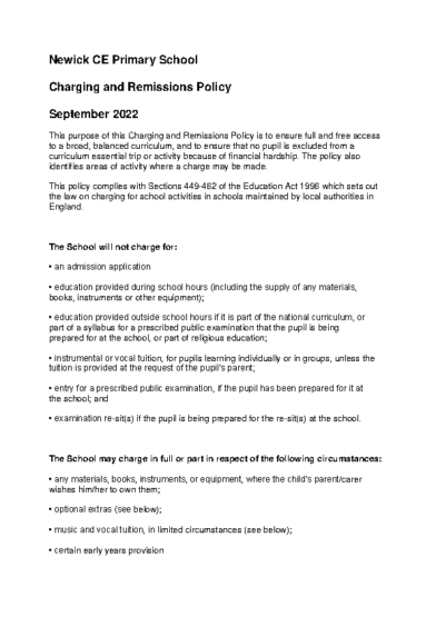 Charging & Remissions Policy