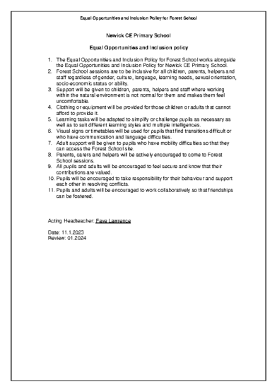 Equal Opportunities & Inclusion Policy