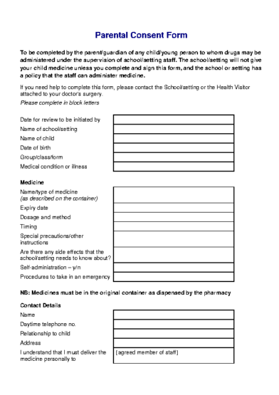 Medicines Parental Consent Form