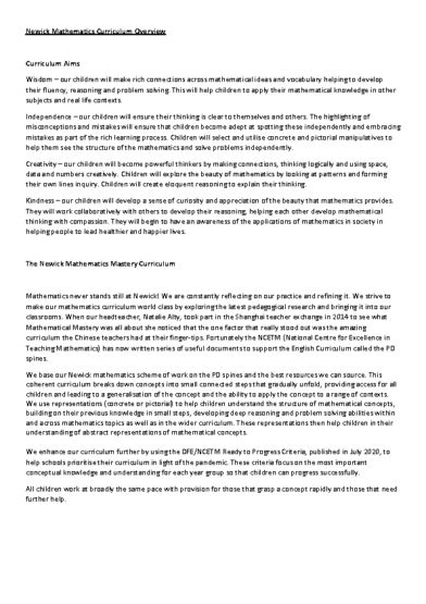 Newick Mathematics Curriculum Overview