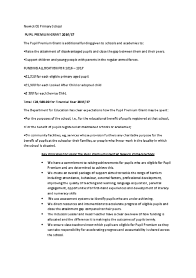 Pupil Premium Statement 2016-17