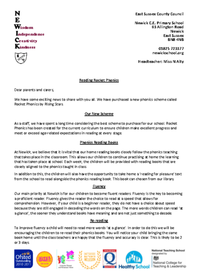 Reading Rockets Letter