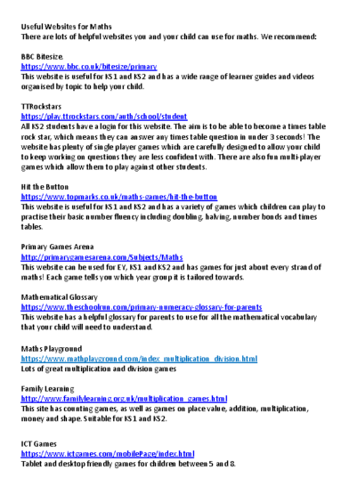 Useful Websites for Maths