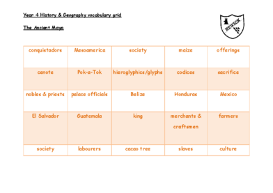Year 4 Vocabulary Grid